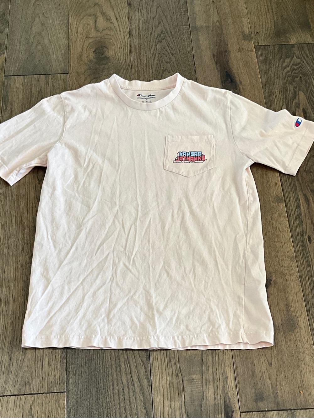 Champion Men’s Pale Pink Pocket T-Shirt with Kansas Graphic